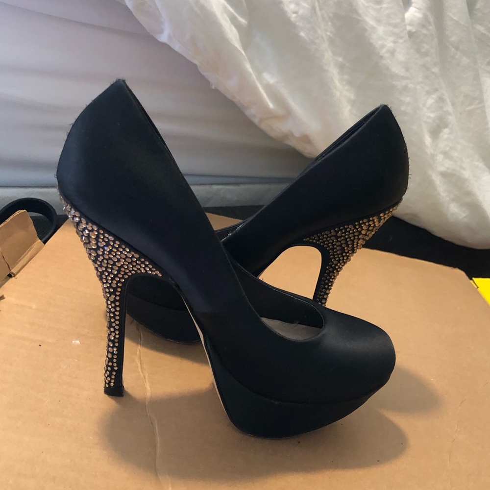 Satin rhinestone heels